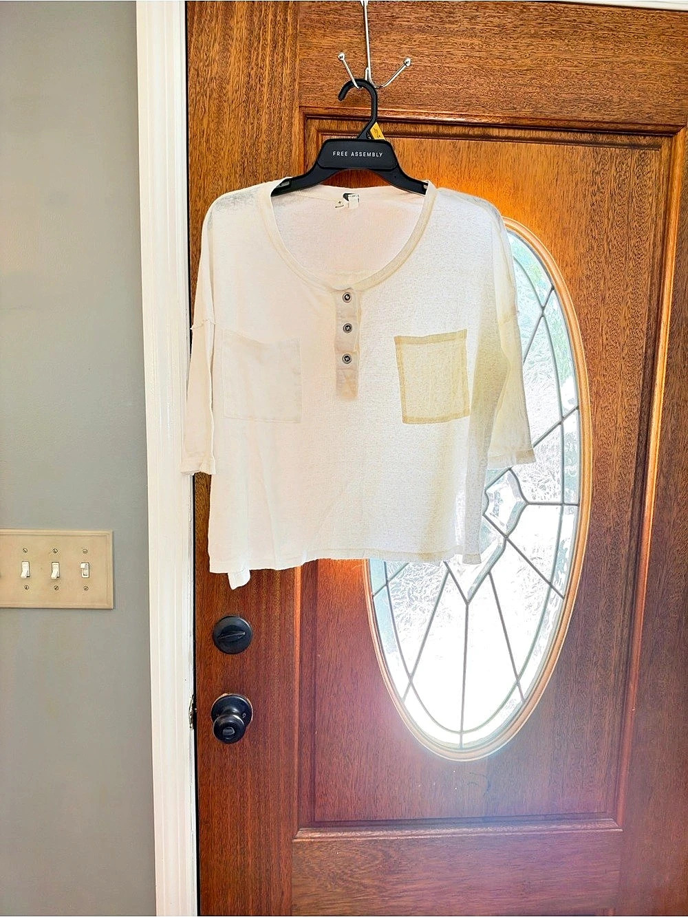 Free People We The Free Heirloom Henley short Sleeve Top in White